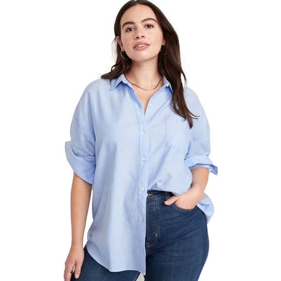 Old Navy Boyfriend Light Blue Button Down Shirt - Picture 1 of 6